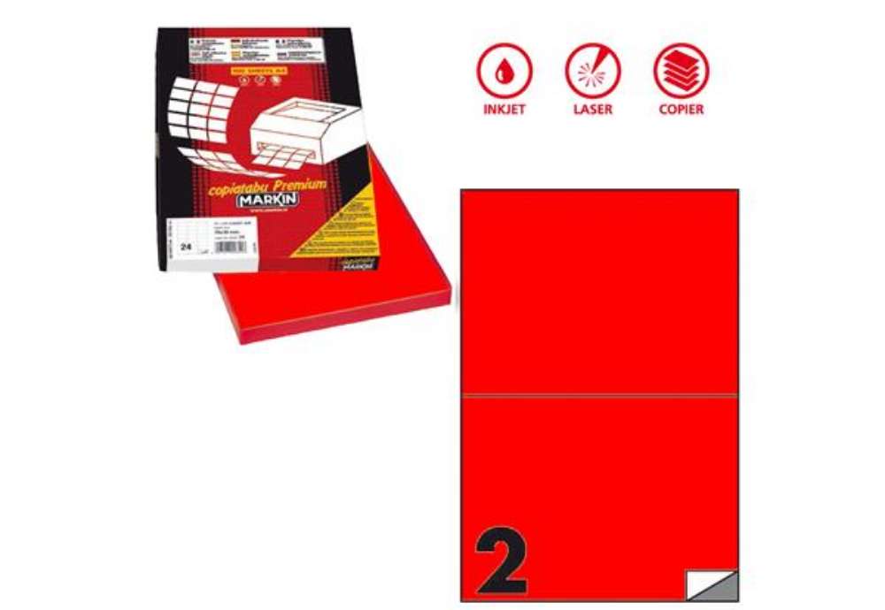 Immagine di Etichette adesive C/509 - in carta - permanenti - 210 x 148,5 mm - 2 et/fg - 100 fogli - rosso fluo