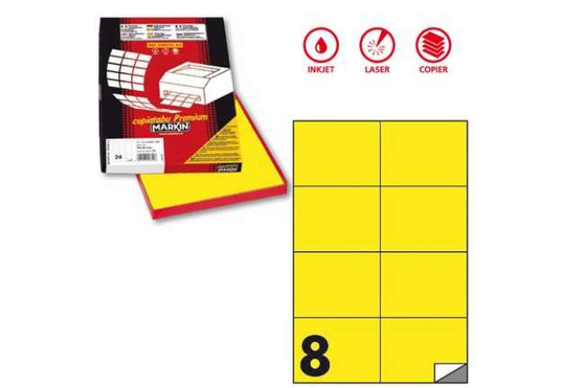 Immagine di Etichette adesive C/512 - in carta - permanenti - 105 x 74,25 mm - 8 et/fg - 100 fogli - giallo fluo