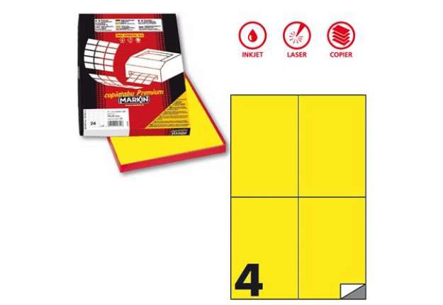 Immagine di Etichette adesive C/519 - in carta - permanenti - 105 x 148,5 mm - 4 et/fg - 100 fogli - giallo fluo