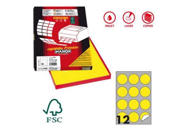 Immagine di Etichette adesive tonde R/310 - in carta - permanenti - diametro 60 mm - 12 et/fg - 100 fogli - gial