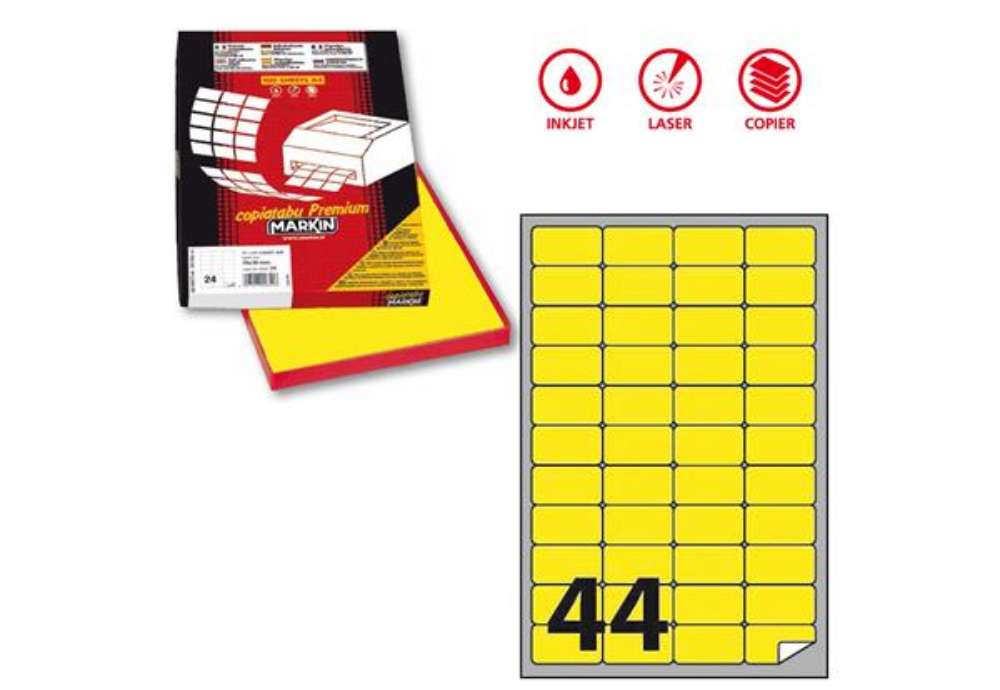 Immagine di Etichette adesive A/406 - in carta - permanenti - 47,5 x 25,5 mm - 44 et/fg - 100 fogli - giallo flu