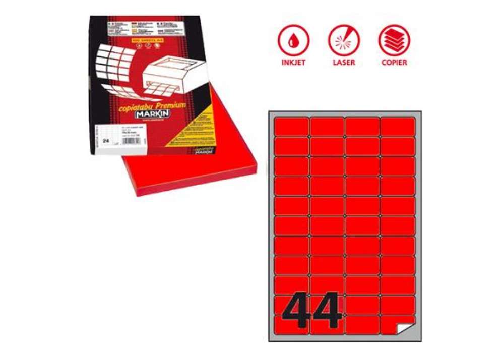 Immagine di Etichette adesive A/406 - in carta - permanenti - 47,5 x 25,5 mm - 44 et/fg - 100 fogli - rosso fluo