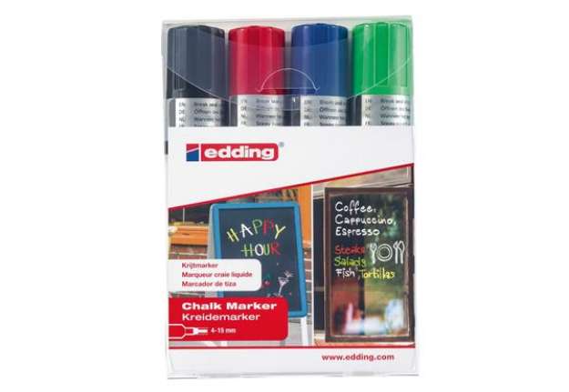 Immagine di Marcatore a gesso liquido 4090 - punta scalpello - da 4 a 15mm - Edding - astuccio 4 pezzi