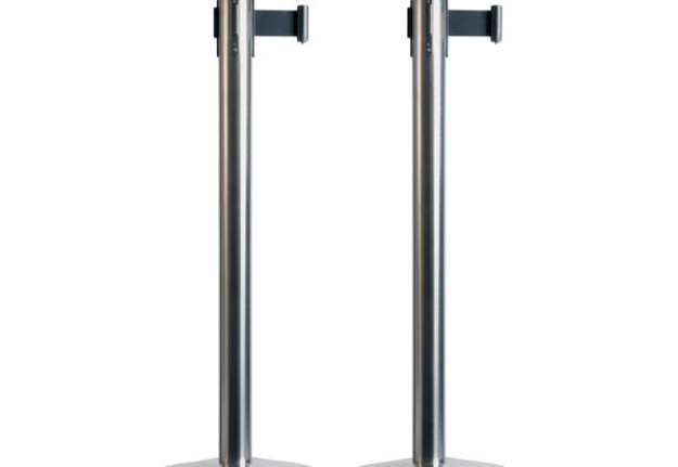 Immagine di Colonnine segnapercorso Budget Retractable - altezza 88 cm - nastro nero da 210 cm - Securit - set 2