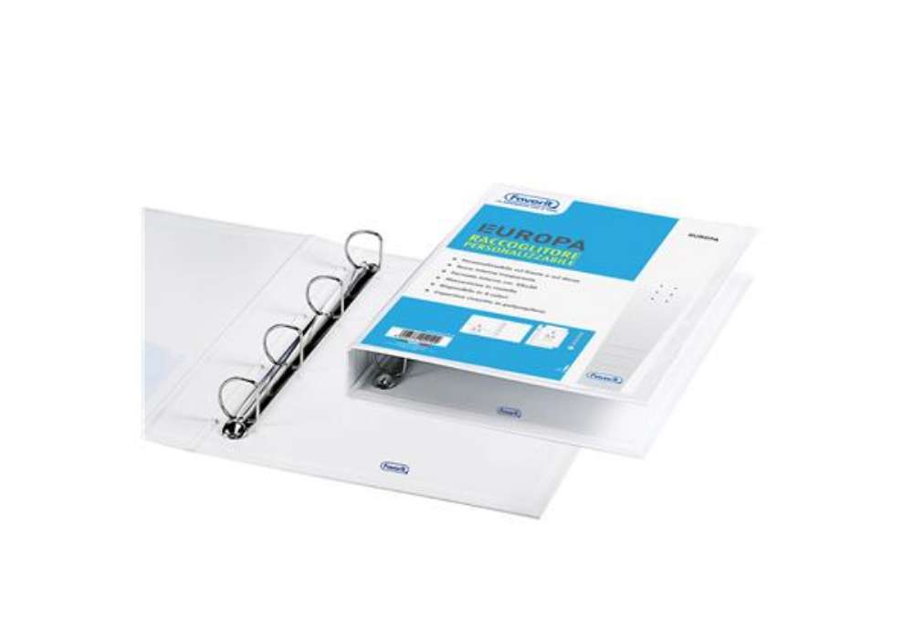 Immagine di Raccoglitore personalizzabile Europa - 4 anelli a D 40 mm - dorso 5 cm - 22x30 cm - bianco - Favorit
