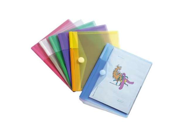Immagine di Buste con bottone in velcro - 24 x 19 cm - PP - colori assortiti - Djois - conf. 6 pezzi