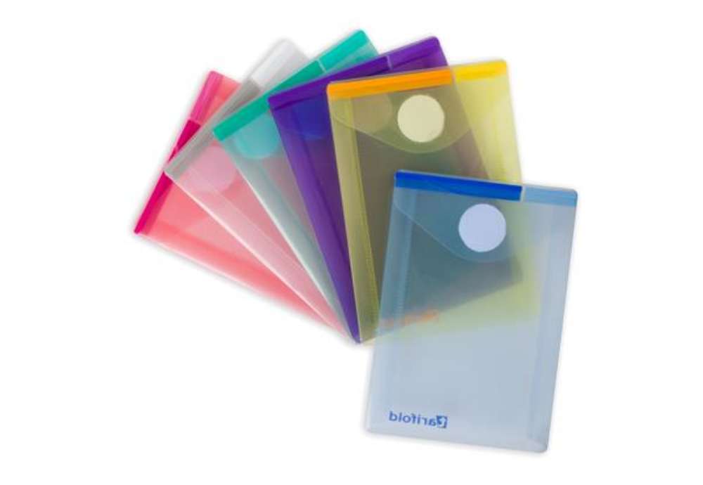 Immagine di Buste con velcro - formato verticale - 8 x 11,5 cm - PP - colori assortiti - Djois - conf. 6 colori