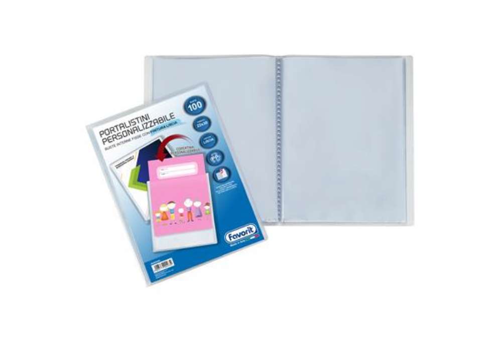 Immagine di Portalistini personalizzabile Premium - liscio - 22x30 cm - 100 buste - trasparente - Favorit