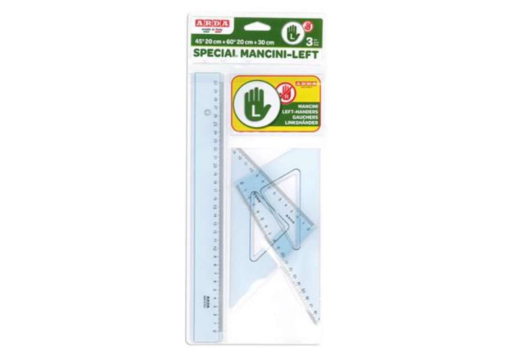 Immagine di Set disegno per mancini - riga 30cm - squadre 45/60gradi  - Arda