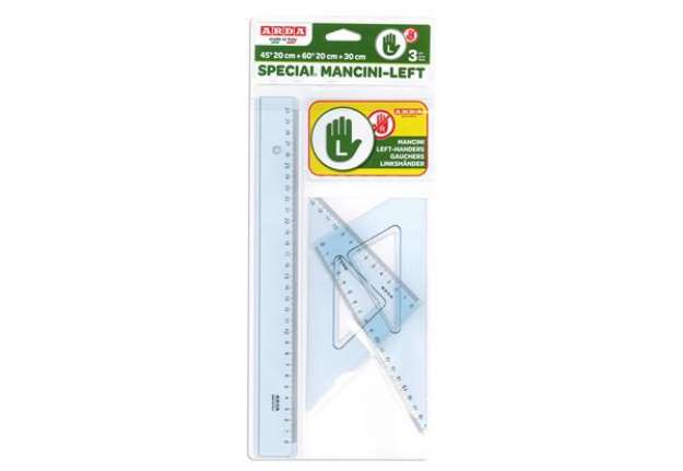 Immagine di Set disegno per mancini - riga 30cm - squadre 45/60gradi  - Arda