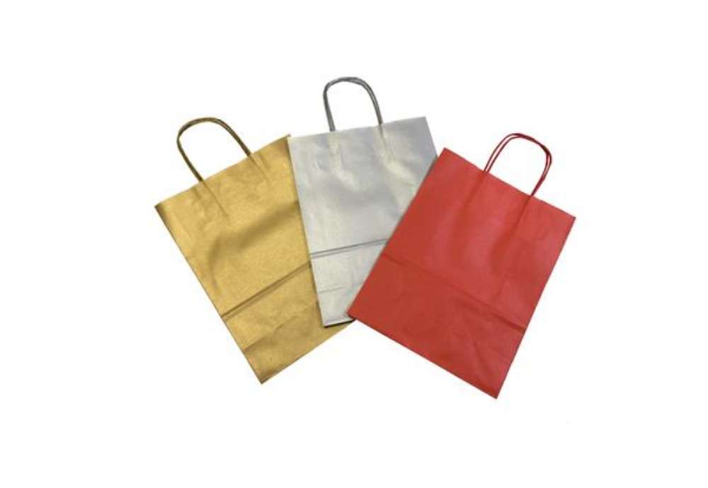Immagine di Shopper Twisted - maniglie cordino - 26 x 11 x 35 cm - carta kraft - mix Natale - Mainetti Bags - co