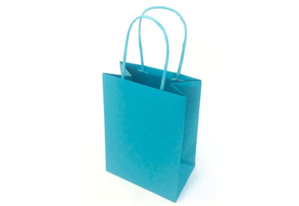 Immagine di Shopper Twisted - maniglie cordino - 18  x 8 x 24 cm - carta kraft - azzurro - Mainetti Bags - conf.