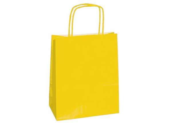 Immagine di Shopper Twisted - maniglie cordino - 14 x 9 x 20 cm - carta kraft - giallo - Mainetti Bags - conf. 2