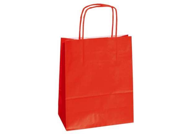 Immagine di Shopper Twisted - maniglie cordino - 14 x 9 x 20 cm - carta kraft - rosso - Mainetti Bags - conf. 25