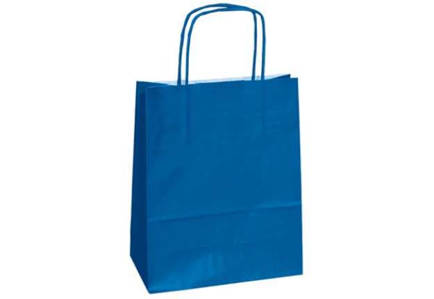 Immagine di Shopper Twisted - maniglie cordino - 14 x 9 x 20 cm - carta kraft - blu - Mainetti Bags - conf. 25 p