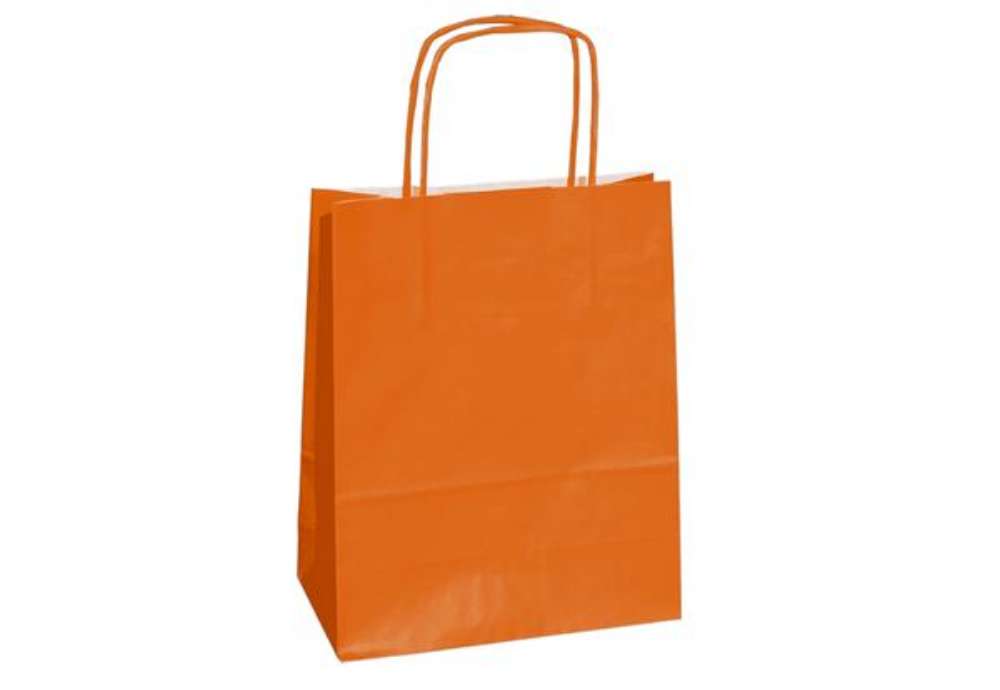 Immagine di Shopper Twisted - maniglie cordino - 14 x 9 x 20 cm - carta kraft - arancio - Mainetti Bags - conf.