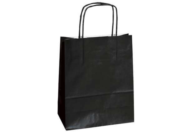 Immagine di Shopper Twisted - maniglie cordino - 14 x 9 x 20 cm - carta kraft - nero - Mainetti Bags - conf. 25