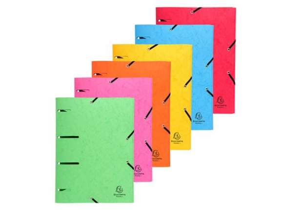 Immagine di Cartellina 3 lembi forata - con elastico Punchy - cartoncino lustré - A4 - colori assortiti - Exacom
