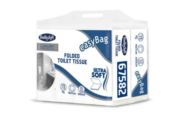 Immagine di Carta igienica interfogliata EasyBag - 15,5 gr - strappo 11x19 cm - Bulkysoft - pacco da 250 strappi
