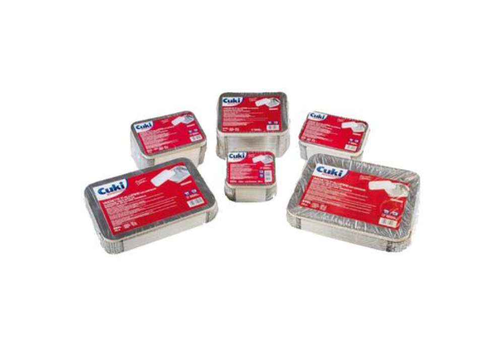 Immagine di Contenitore in alluminio - 31,5 x 21,5 x 4,2 cm - 6 porzioni - coperchio incluso - Cuki Professional