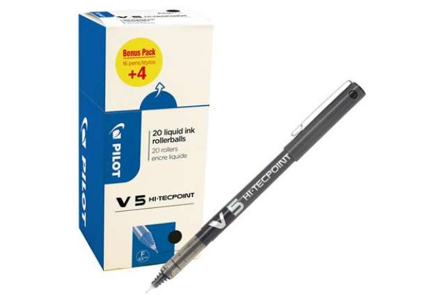 Immagine di Roller Hi Tecpoint V5 con cappuccio - punta 0,5mm - nero - Pilot - conf. 16 + 4 pezzi