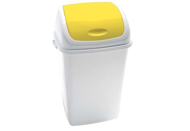 Immagine di Pattumiera con coperchio basculante Rif - 44x33x68 cm - 50 L - bianco/giallo - Medial International