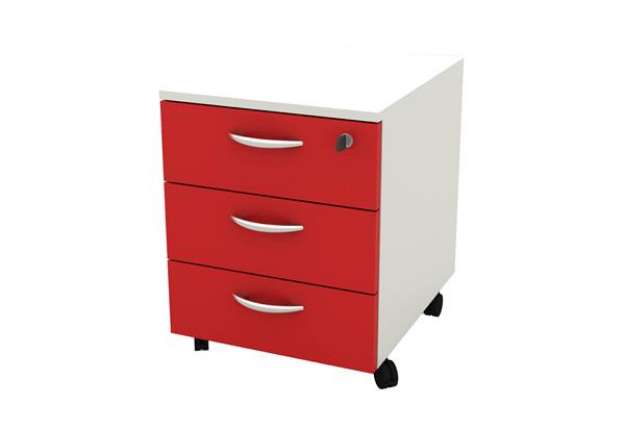 Immagine di Cassettiera Rainbow - 3 cassetti - con ruote - 41 x 50 x 52,2 cm - bianco/rosso