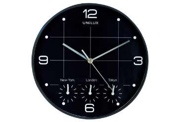 Visualizza i dettagli per Orologio da parete On Time - 4 fusi orari - diametro 30 cm - nero - Unilux Immagine di Orologio da parete On Time - 4 fusi orari - diametro 30 cm - nero - Unilux