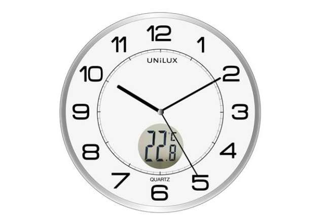 Immagine di Orologio da parete Tempus - con termometro - diametro 30 cm - bianco - Unilux