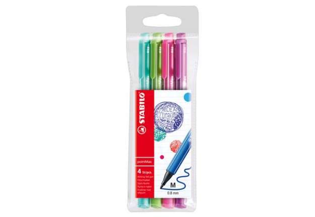 Immagine di Pennarello PointMax punta feltro - punta 0,80mm - Stabilo - astuccio 4 colori: azzurro,verde,rosa,vi