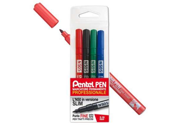 Immagine di Marcatore permanente N50S - punta tonda - astuccio 4 colori assortiti - Pentel