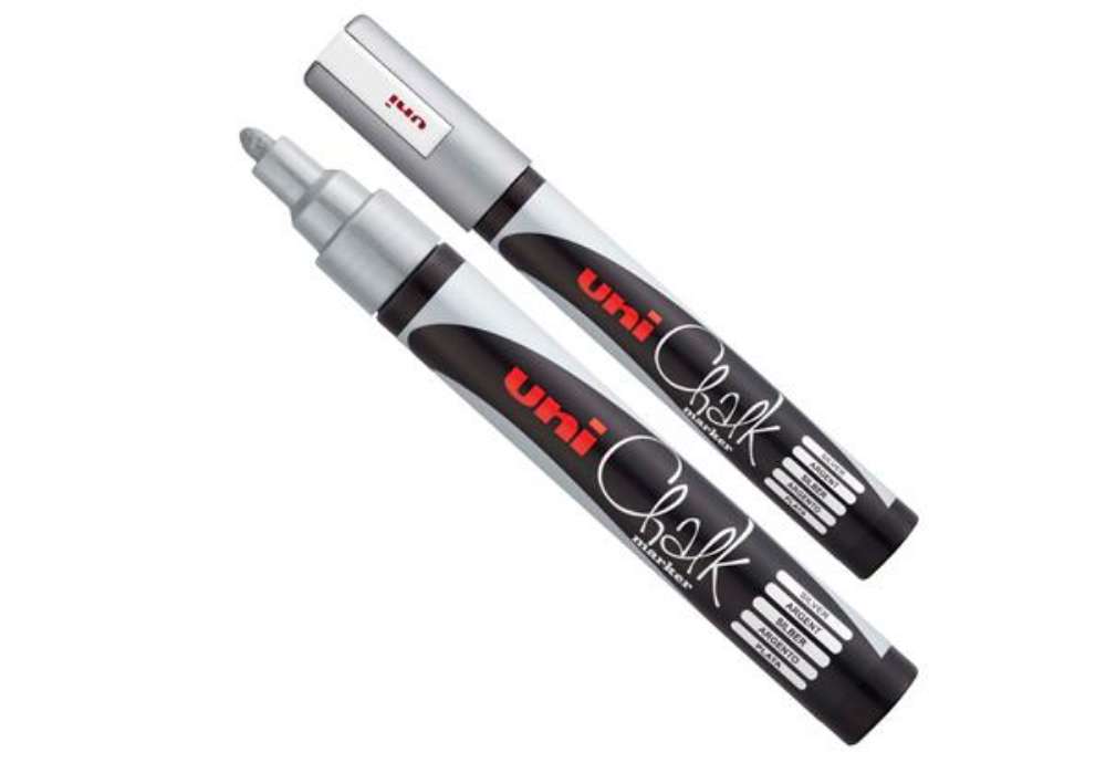 Immagine di Marcatore a gesso liquido Uni Chalk Marker - punta tonda da 1,80-2,50mm - argento - Uni Mitsubishi