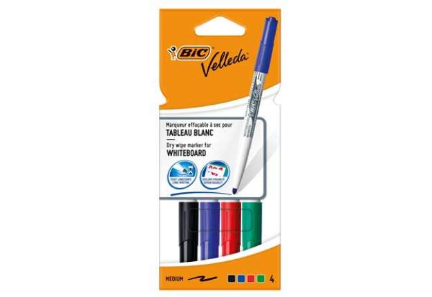 Immagine di Pennarello Whiteboard Marker Velleda 1741 - punta tonda 1,4 mm - colori assortiti - Bic - astuccio 4