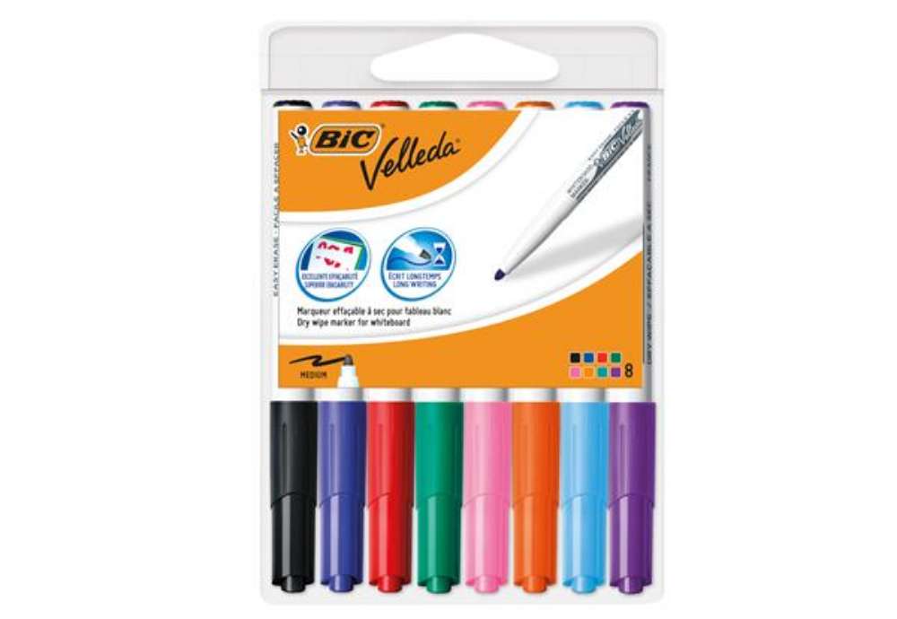 Immagine di Pennarello Whiteboard Marker Velleda 1741 - punta tonda 1,4 mm - colori assortiti - Bic - astuccio 8