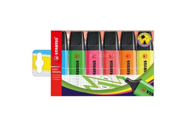 Immagine di Evidenziatore Boss Original - punta a scalpello - tratto 2 - 5 mm - colori assortiti - Stabilo - bus