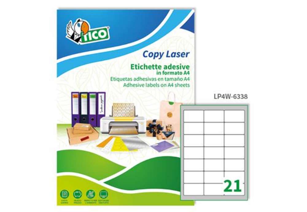 Immagine di Etichette adesive LP4W - in carta - angoli arrotondati - permanenti - 63,5 x 38,1 mm - 21 et/fg - 10