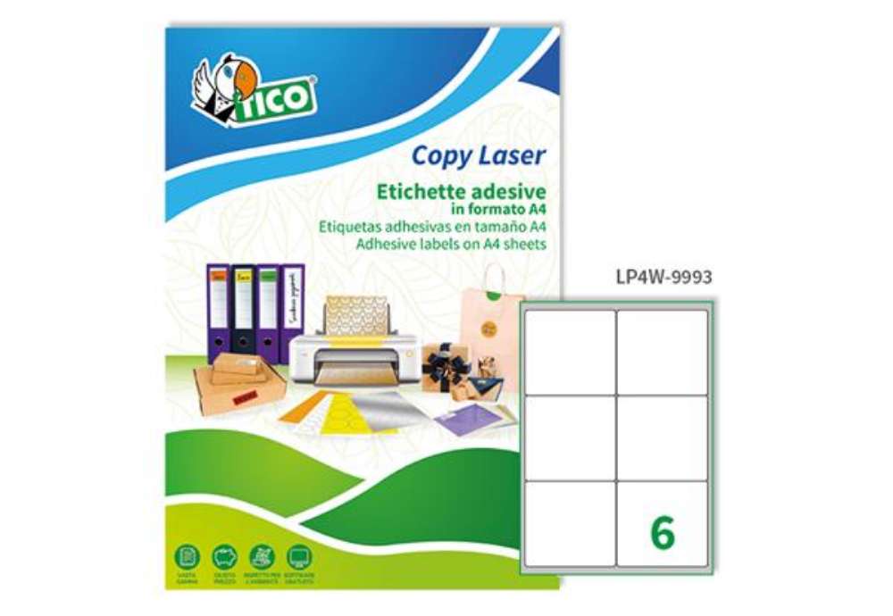 Immagine di Etichette adesive LP4W - in carta - angoli arrotondati - permanenti - 99,1 x 93,1 mm - 6 et/fg - 100