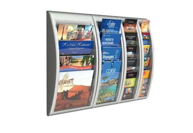 Immagine di Espositore da parete Quick Fit System - 4 tasche A4 orizzontali - grigio - Paperflow