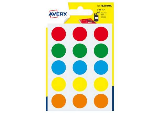 Immagine di Etichette adesive tonde PSA - in carta - permanenti - diametro 19 mm - 15 et/fg - 6 fogli - colori a