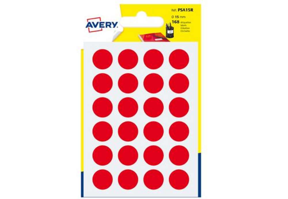 Immagine di Etichette adesive tonde PSA - in carta - permanenti - diametro 15 mm - 24 et/fg - 7 fogli - rosso -
