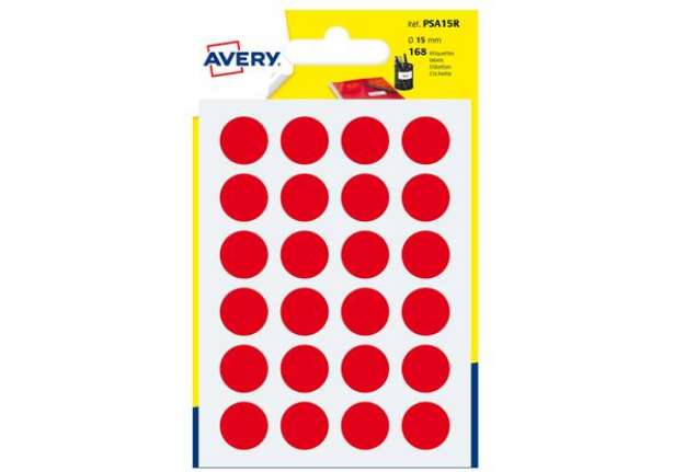 Immagine di Etichette adesive tonde PSA - in carta - permanenti - diametro 15 mm - 24 et/fg - 7 fogli - rosso -