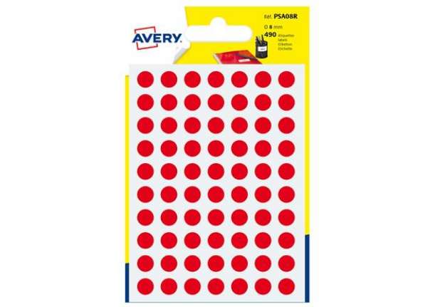 Immagine di Etichette adesive tonde PSA - in carta - permanenti - diametro 8 mm - 70 et/fg - 7 fogli - rosso - A