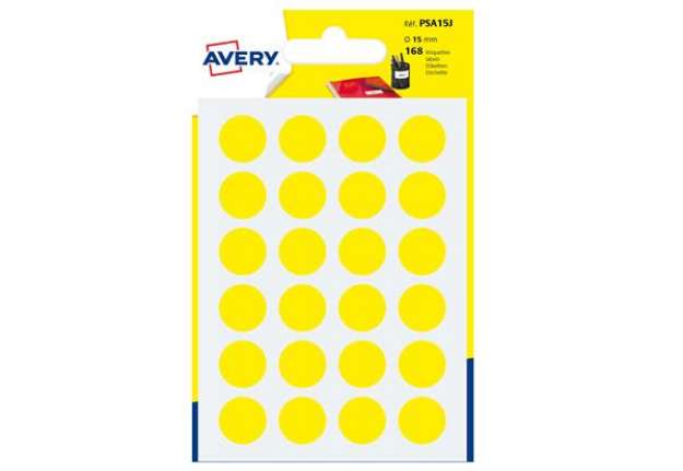 Immagine di Etichette adesive tonde PSA - in carta - permanenti - diametro 15 mm - 24 et/fg - 7 fogli - giallo -