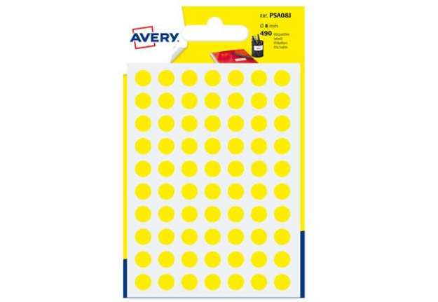 Immagine di Etichette adesive tonde PSA - in carta - permanenti - diametro 8 mm - 70 et/fg - 7 fogli - giallo -