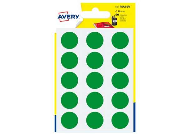 Immagine di Etichette adesive tonde PSA - in carta - permanenti - diametro 19 mm - 15 et/fg - 6 fogli - verde -