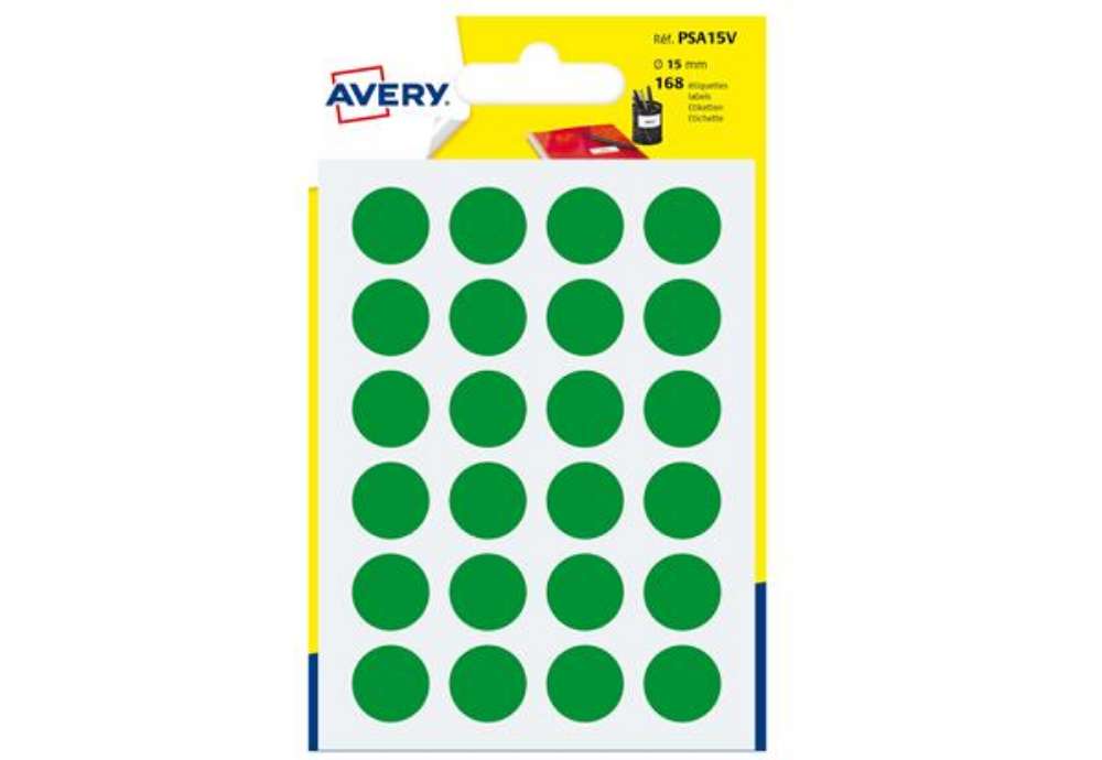 Immagine di Etichette adesive tonde PSA - in carta - permanenti - diametro 15 mm - 24 et/fg - 7 fogli - verde -