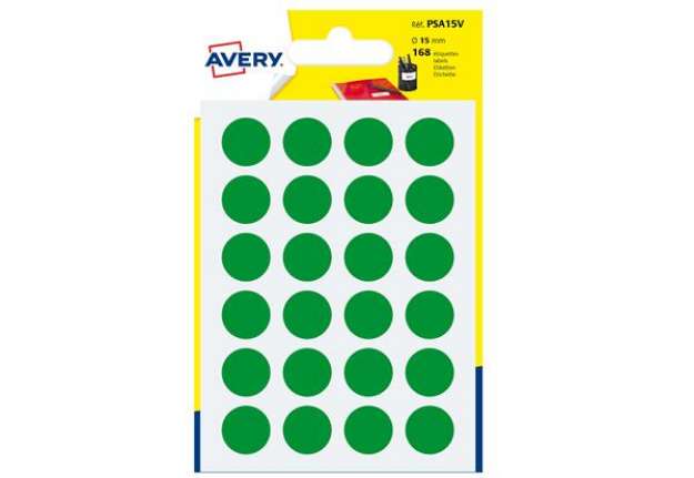 Immagine di Etichette adesive tonde PSA - in carta - permanenti - diametro 15 mm - 24 et/fg - 7 fogli - verde -