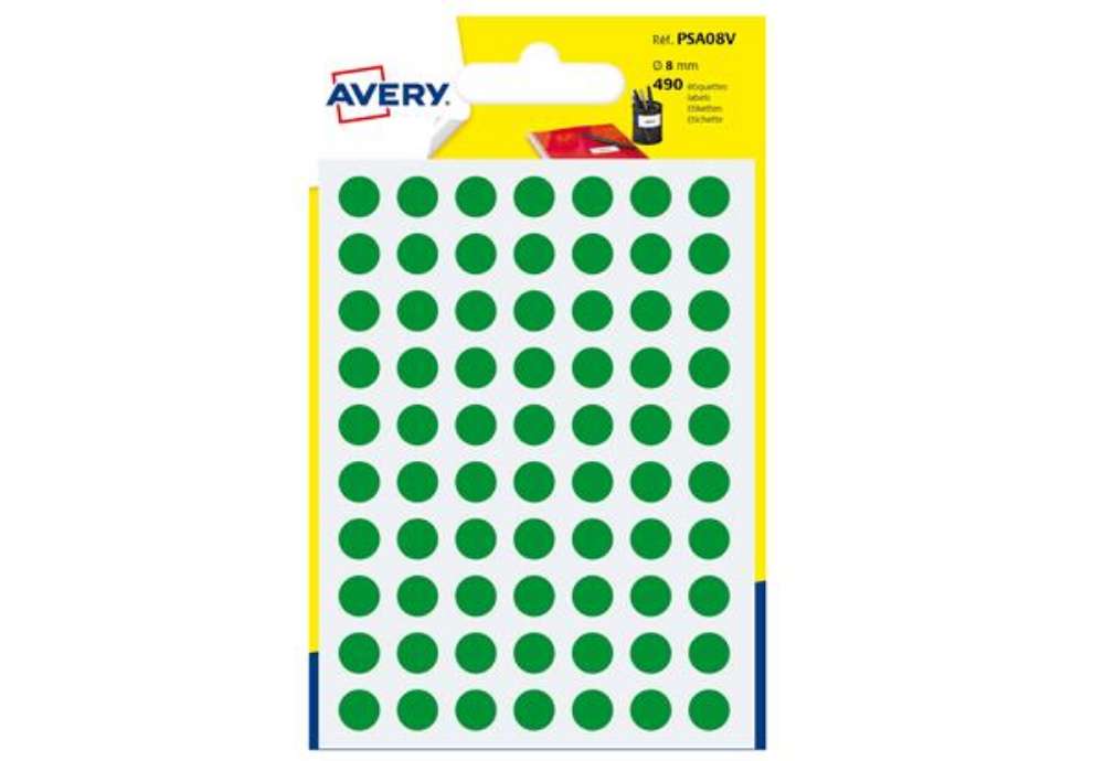 Immagine di Etichette adesive tonde PSA - in carta - permanenti - diametro 8 mm - 70 et/fg - 7 fogli - verde - A