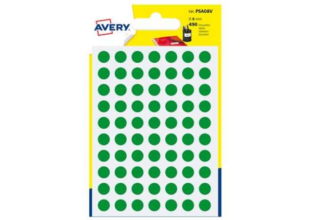 Immagine di Etichette adesive tonde PSA - in carta - permanenti - diametro 8 mm - 70 et/fg - 7 fogli - verde - A