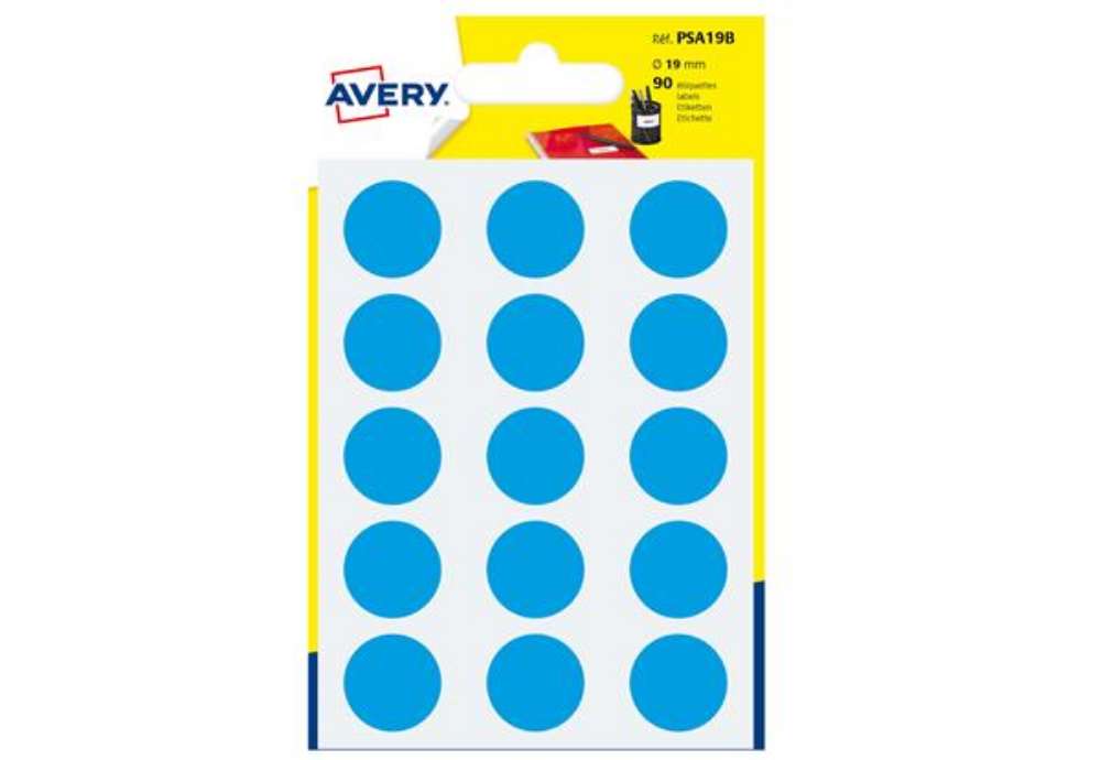 Immagine di Etichette adesive tonde PSA - in carta - permanenti - diametro 19 mm - 15 et/fg - 6 fogli - blu - Av
